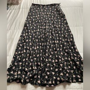 Vintage Black Floral Rayon Maxi Skirt 6 Witchy Whimsigoth Dark Romantic Fairy